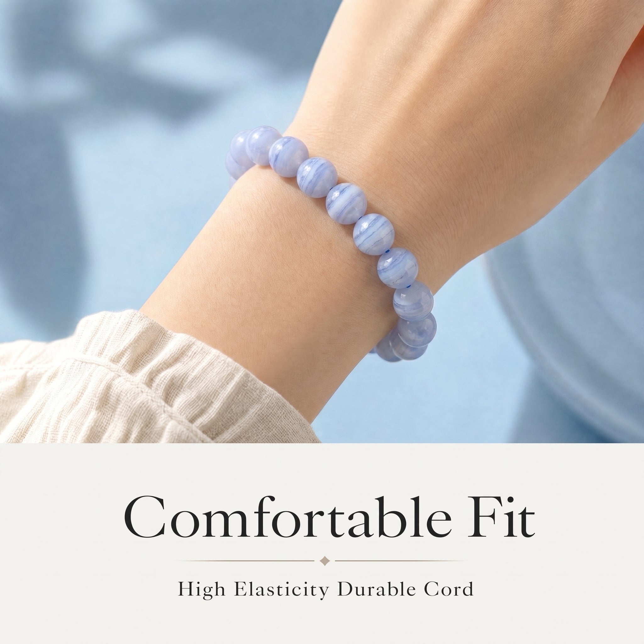Premium Blue Lace Agate Beaded Bracelet | Hand-Polished Natural Gemstone Jewelry for Inner Peace