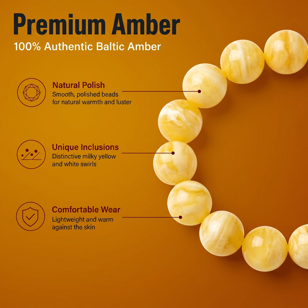 Premium Amber & Crystal Beaded Bracelet | Hand-Polished Organic Gemstone Jewelry for Warmth & Balance