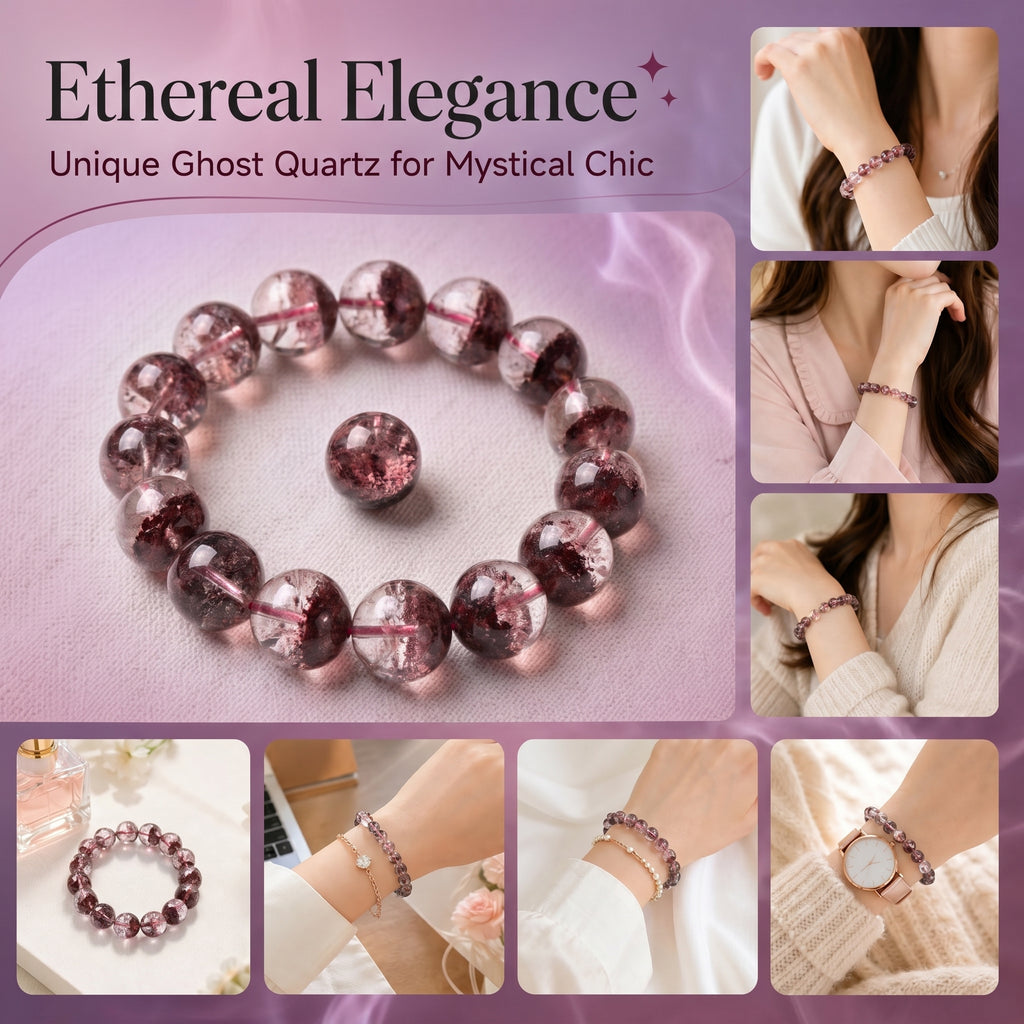 Dreamy Phantom Quartz Bracelet | The "Healing Stone" | Unique Lavender & Rose Crystal Jewelry