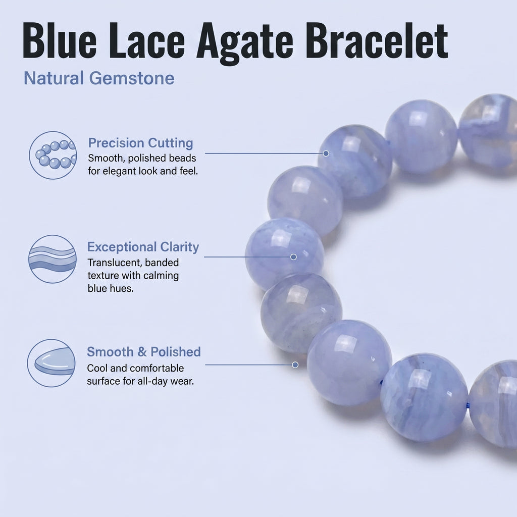 Premium Blue Lace Agate Beaded Bracelet | Hand-Polished Natural Gemstone Jewelry for Inner Peace