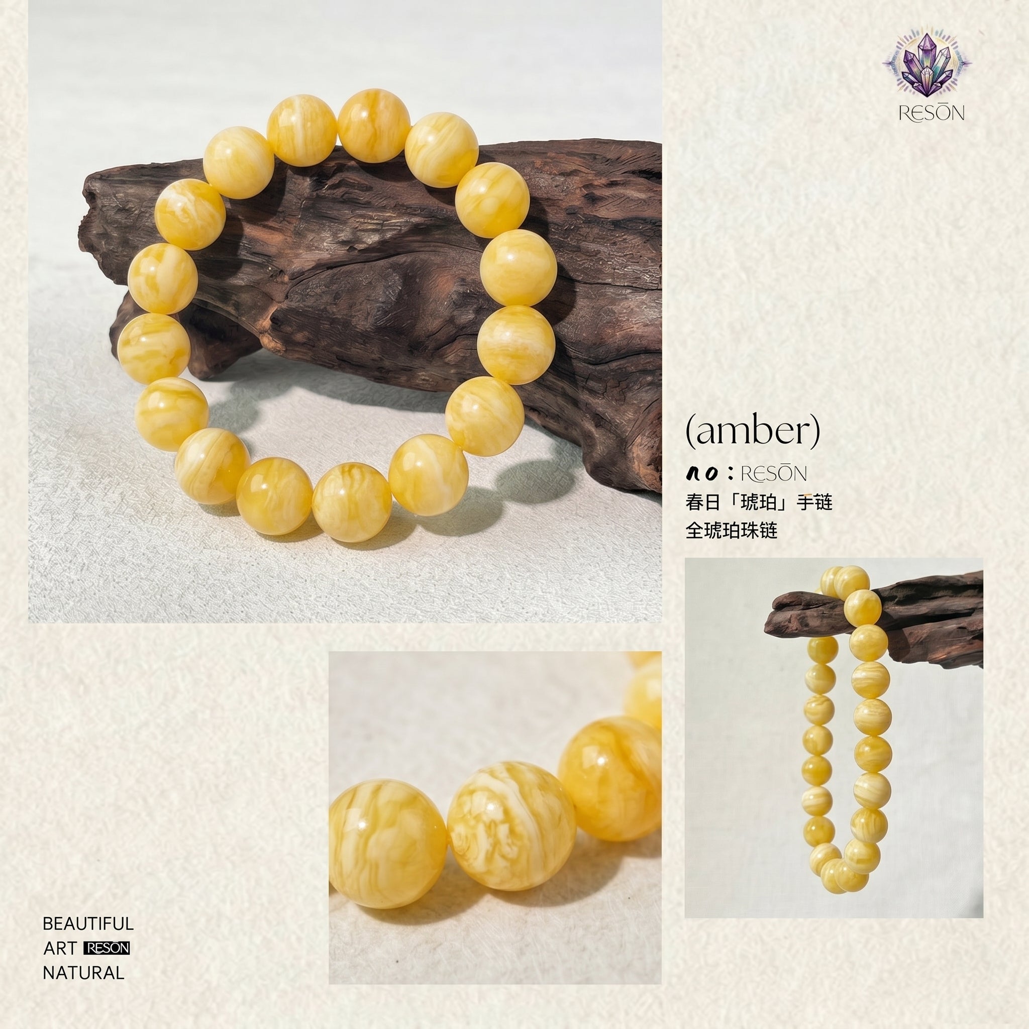 Premium Amber & Crystal Beaded Bracelet | Hand-Polished Organic Gemstone Jewelry for Warmth & Balance
