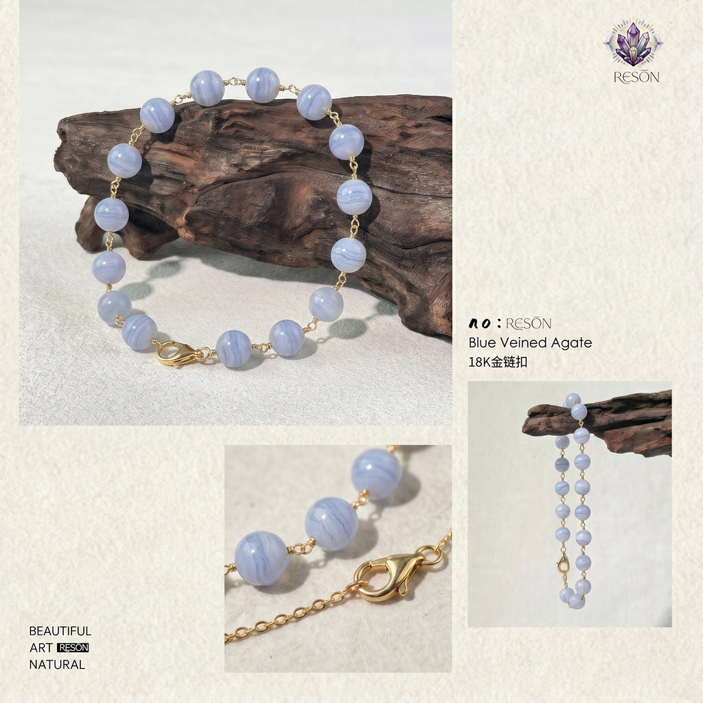 Premium Blue Lace Agate Beaded Bracelet | Hand-Polished Natural Gemstone Jewelry for Inner Peace