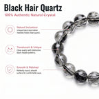 Premium Black Rutilated Quartz Beaded Bracelet | Hand-Polished Natural Gemstone Jewelry for Success & Clarity