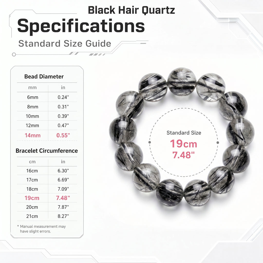 Premium Black Rutilated Quartz Beaded Bracelet | Hand-Polished Natural Gemstone Jewelry for Success & Clarity