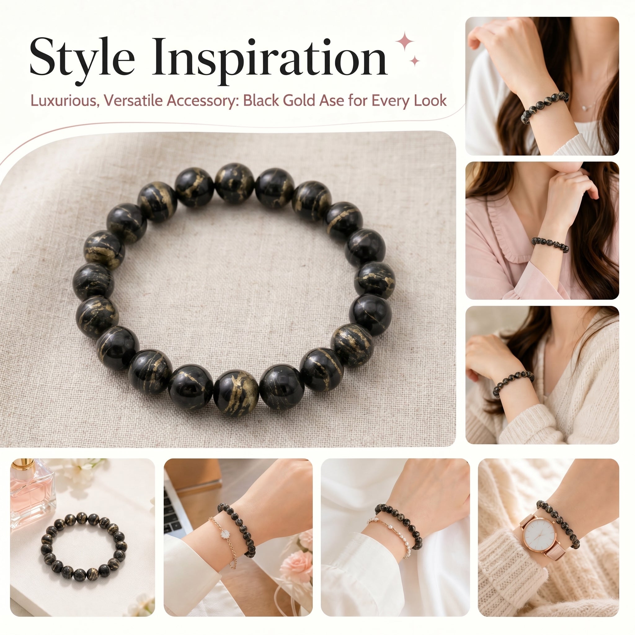 Premium Black Gold Azeztulite Beaded Bracelet | Hand-Polished Natural Gemstone Jewelry for Balance & Harmony