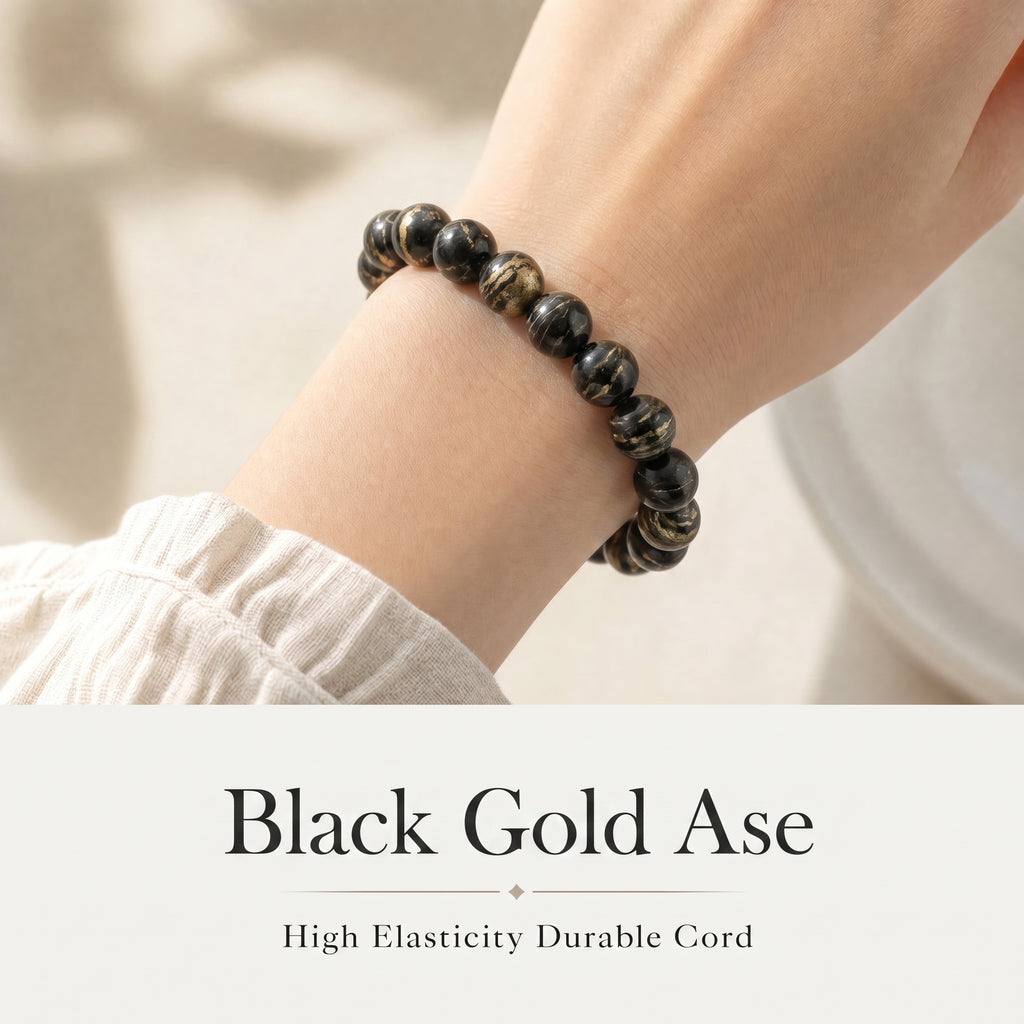Premium Black Gold Azeztulite Beaded Bracelet | Hand-Polished Natural Gemstone Jewelry for Balance & Harmony