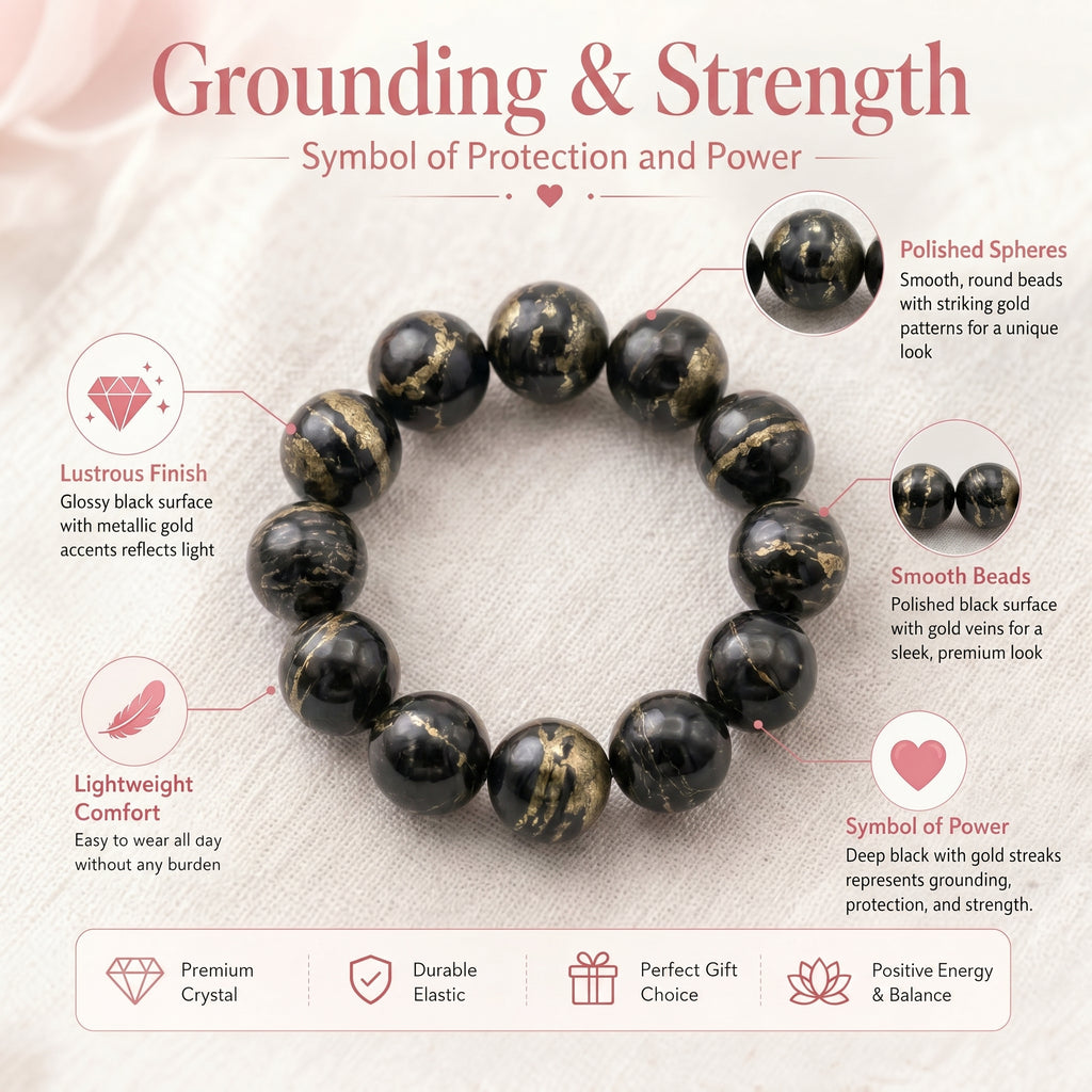 Premium Black Gold Azeztulite Beaded Bracelet | Hand-Polished Natural Gemstone Jewelry for Balance & Harmony