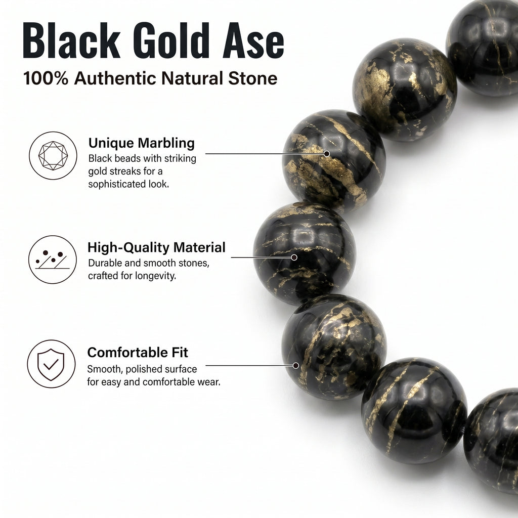 Premium Black Gold Azeztulite Beaded Bracelet | Hand-Polished Natural Gemstone Jewelry for Balance & Harmony