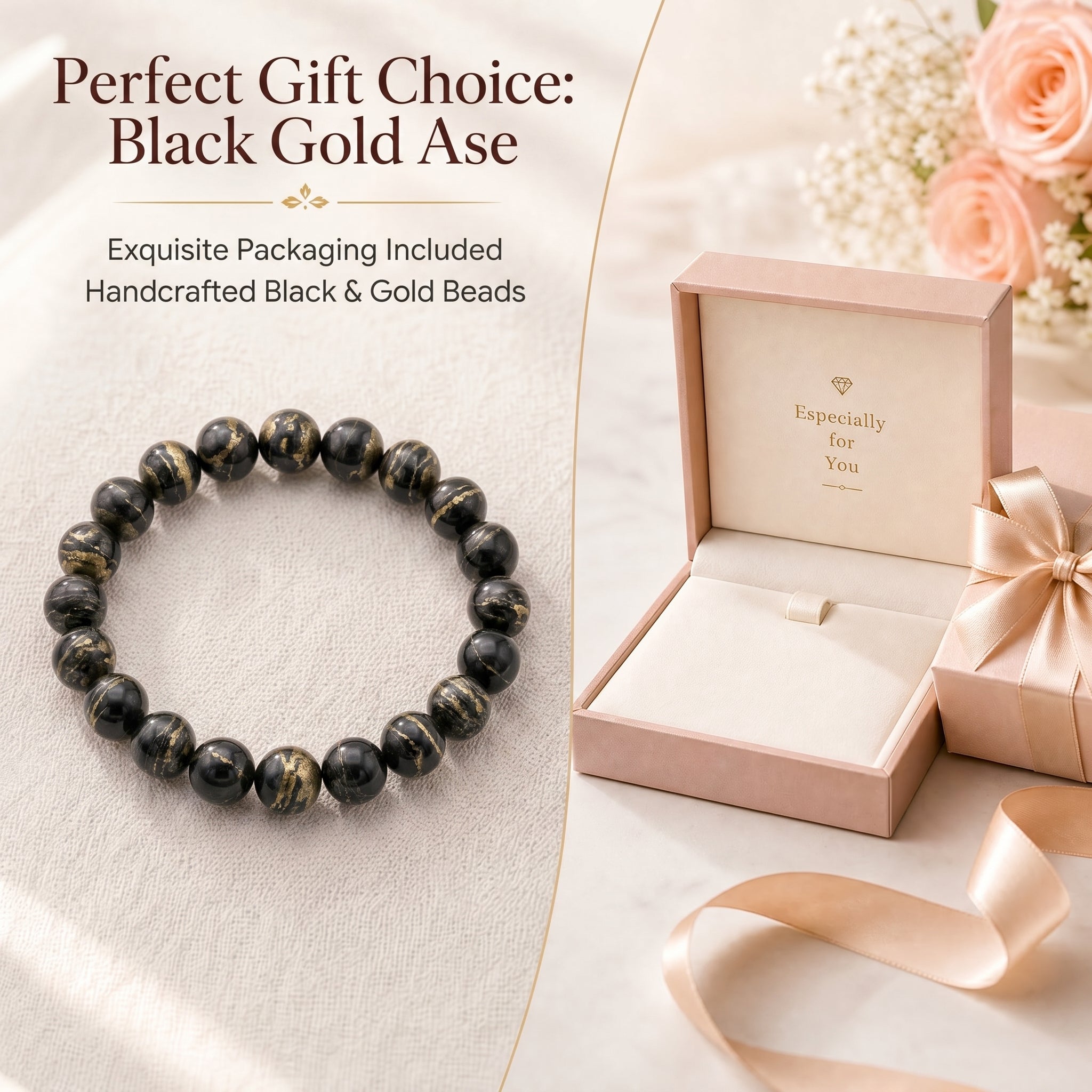 Premium Black Gold Azeztulite Beaded Bracelet | Hand-Polished Natural Gemstone Jewelry for Balance & Harmony