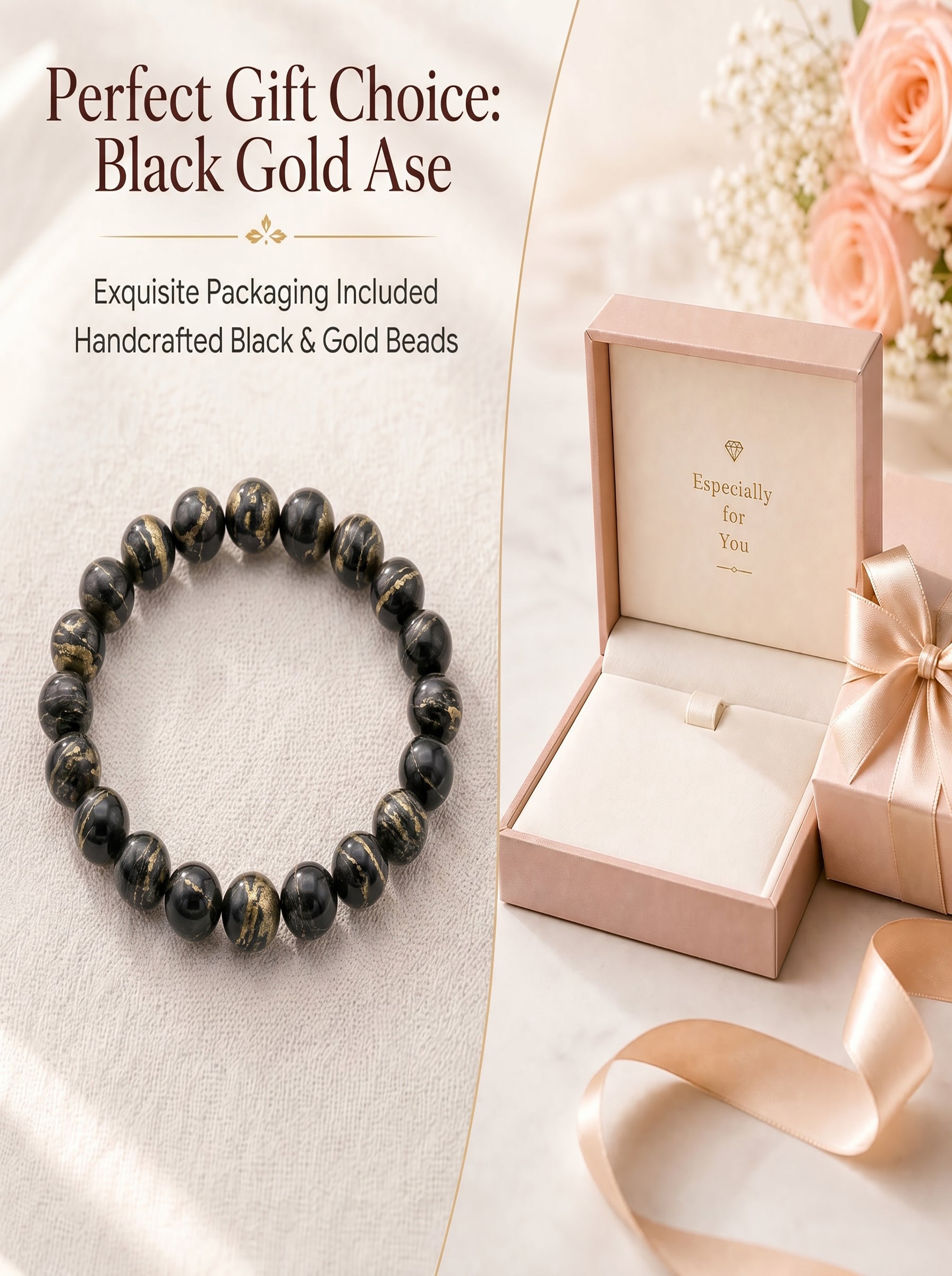Premium Black Gold Azeztulite Beaded Bracelet | Hand-Polished Natural Gemstone Jewelry for Balance & Harmony