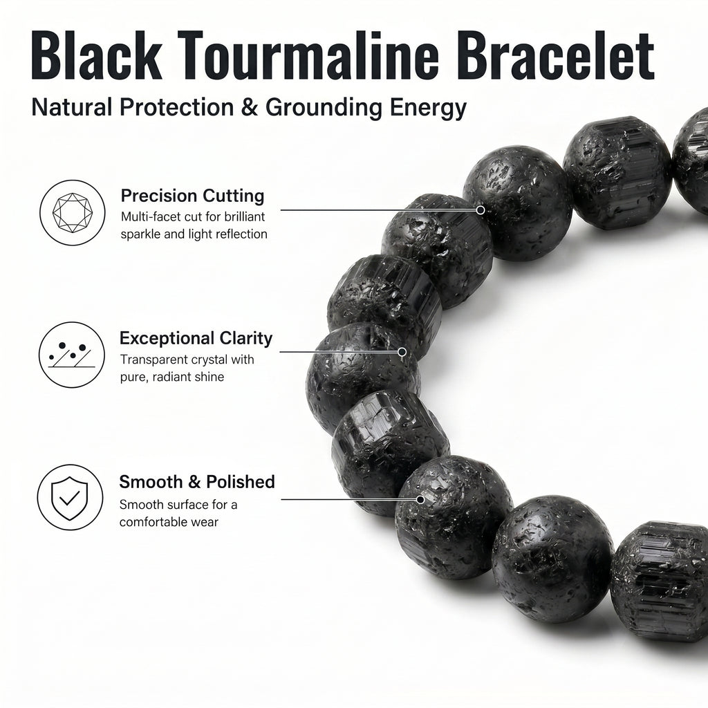 Premium Black Tourmaline Beaded Bracelet | Hand-Polished Natural Gemstone Jewelry for Energy Cleansing