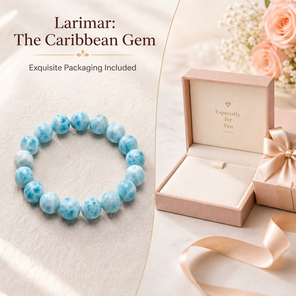 Premium Larimar Beaded Bracelet | Hand-Polished Natural Gemstone Jewelry for Peace & Communication