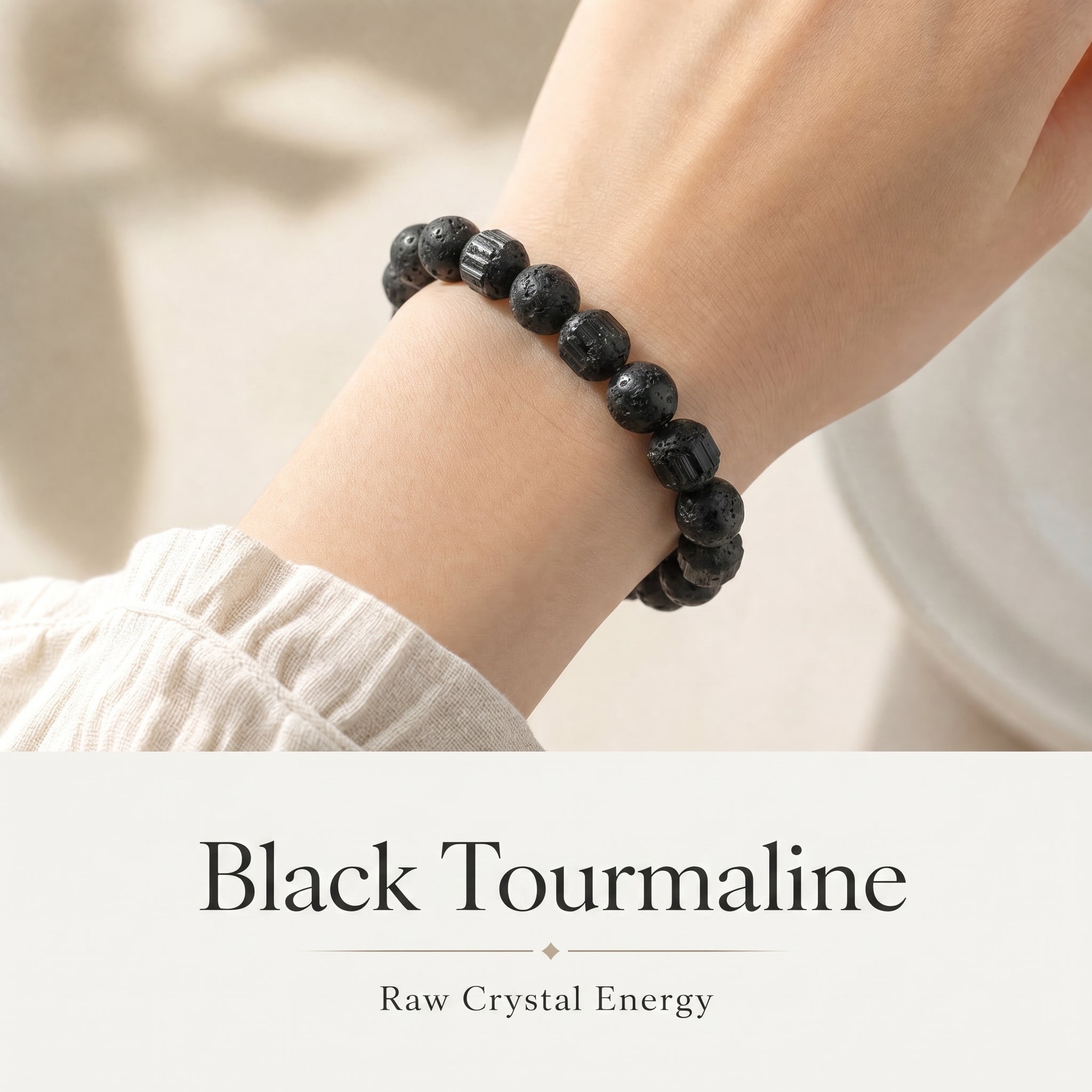 Premium Black Tourmaline Beaded Bracelet | Hand-Polished Natural Gemstone Jewelry for Energy Cleansing