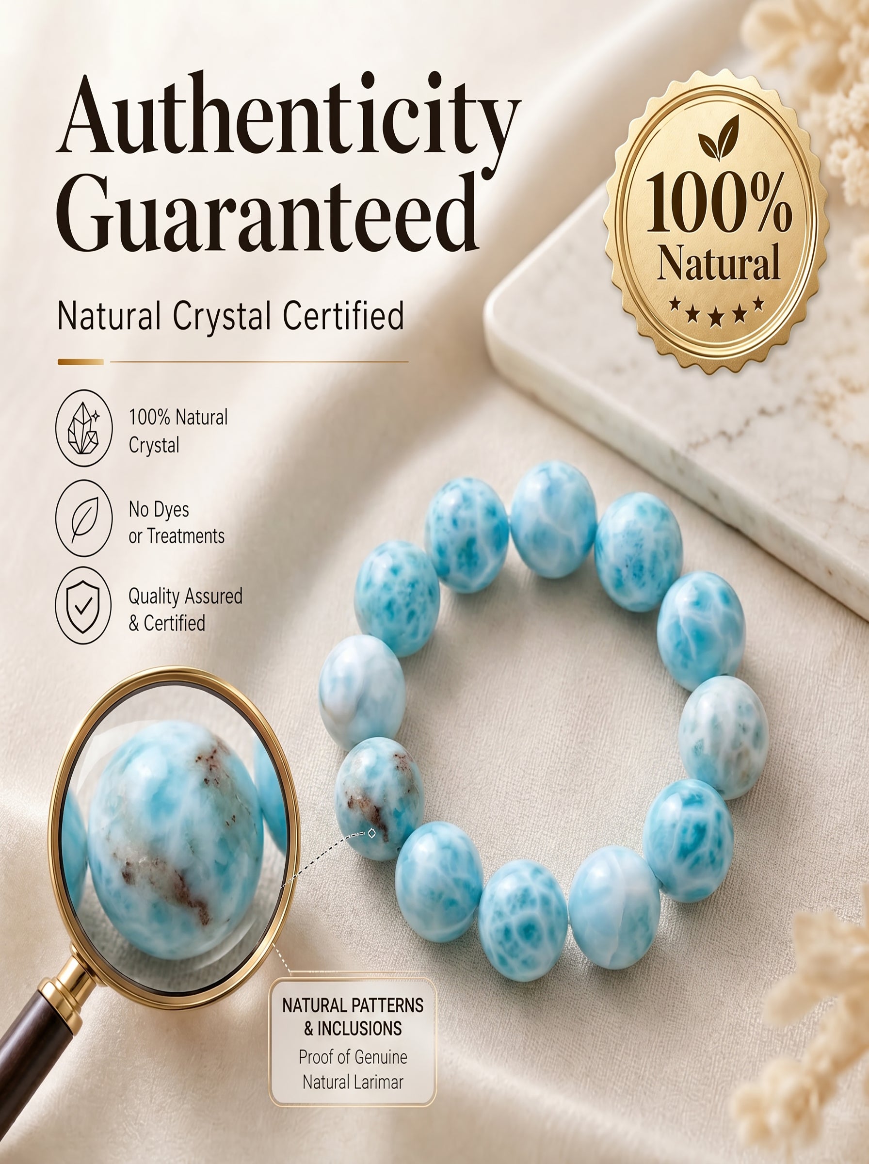 Premium Larimar Beaded Bracelet | Hand-Polished Natural Gemstone Jewelry for Peace & Communication
