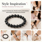 Premium Black Tourmaline Beaded Bracelet | Hand-Polished Natural Gemstone Jewelry for Energy Cleansing
