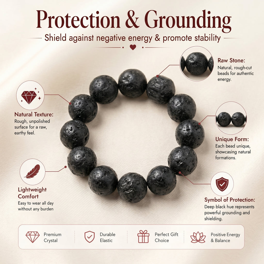 Premium Black Tourmaline Beaded Bracelet | Hand-Polished Natural Gemstone Jewelry for Energy Cleansing