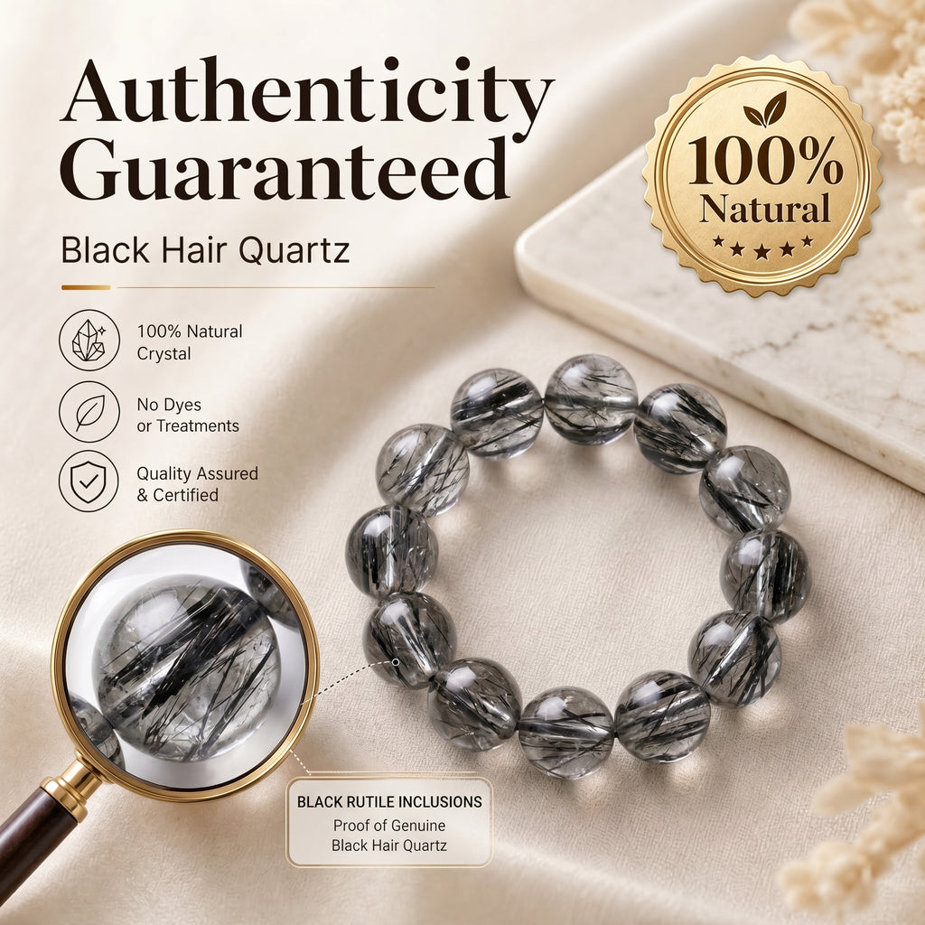 Premium Black Rutilated Quartz Beaded Bracelet | Hand-Polished Natural Gemstone Jewelry for Success & Clarity