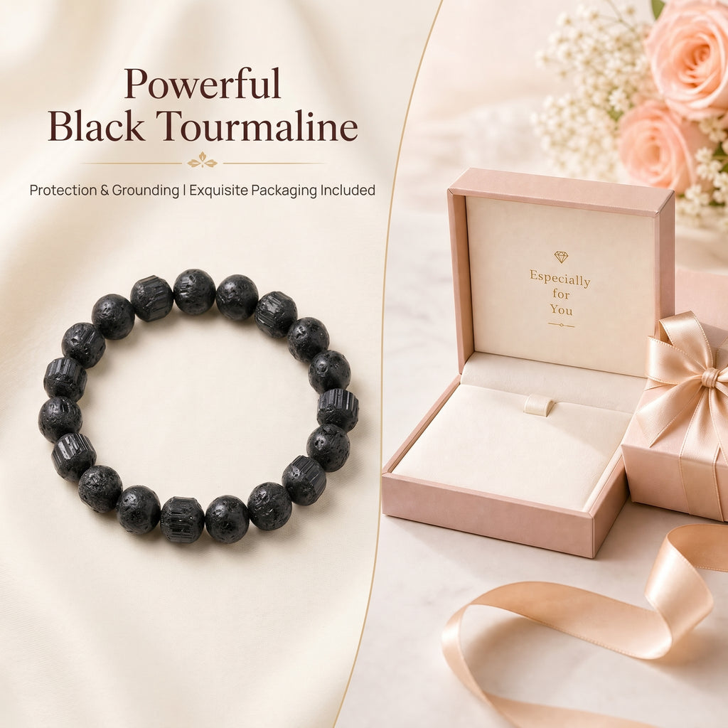 Premium Black Tourmaline Beaded Bracelet | Hand-Polished Natural Gemstone Jewelry for Energy Cleansing