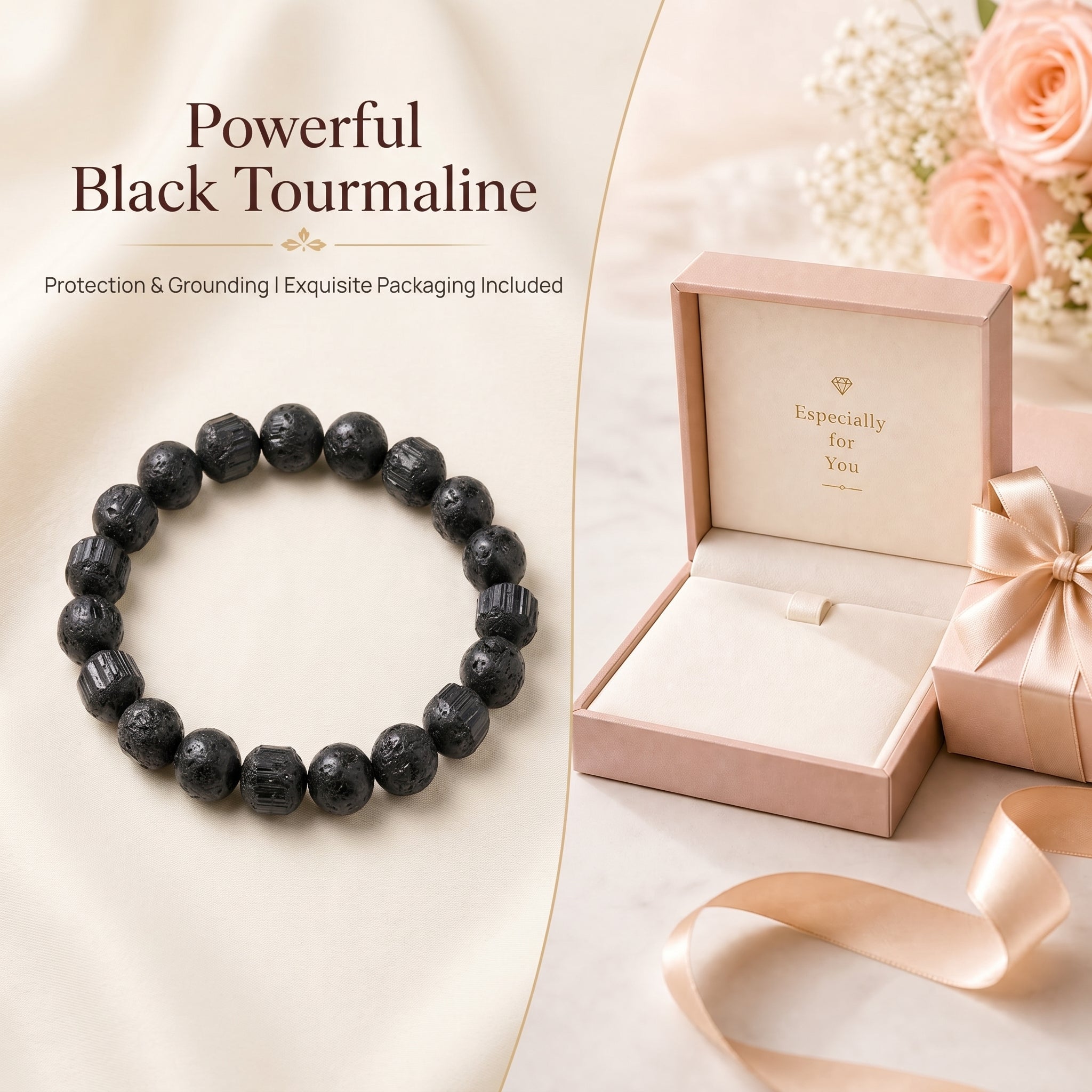Premium Black Tourmaline Beaded Bracelet | Hand-Polished Natural Gemstone Jewelry for Energy Cleansing