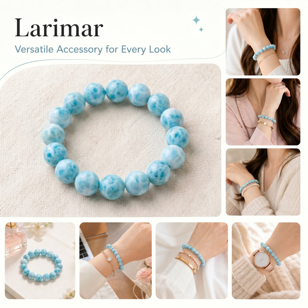 Premium Larimar Beaded Bracelet | Hand-Polished Natural Gemstone Jewelry for Peace & Communication