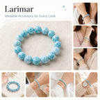 Premium Larimar Beaded Bracelet | Hand-Polished Natural Gemstone Jewelry for Peace & Communication