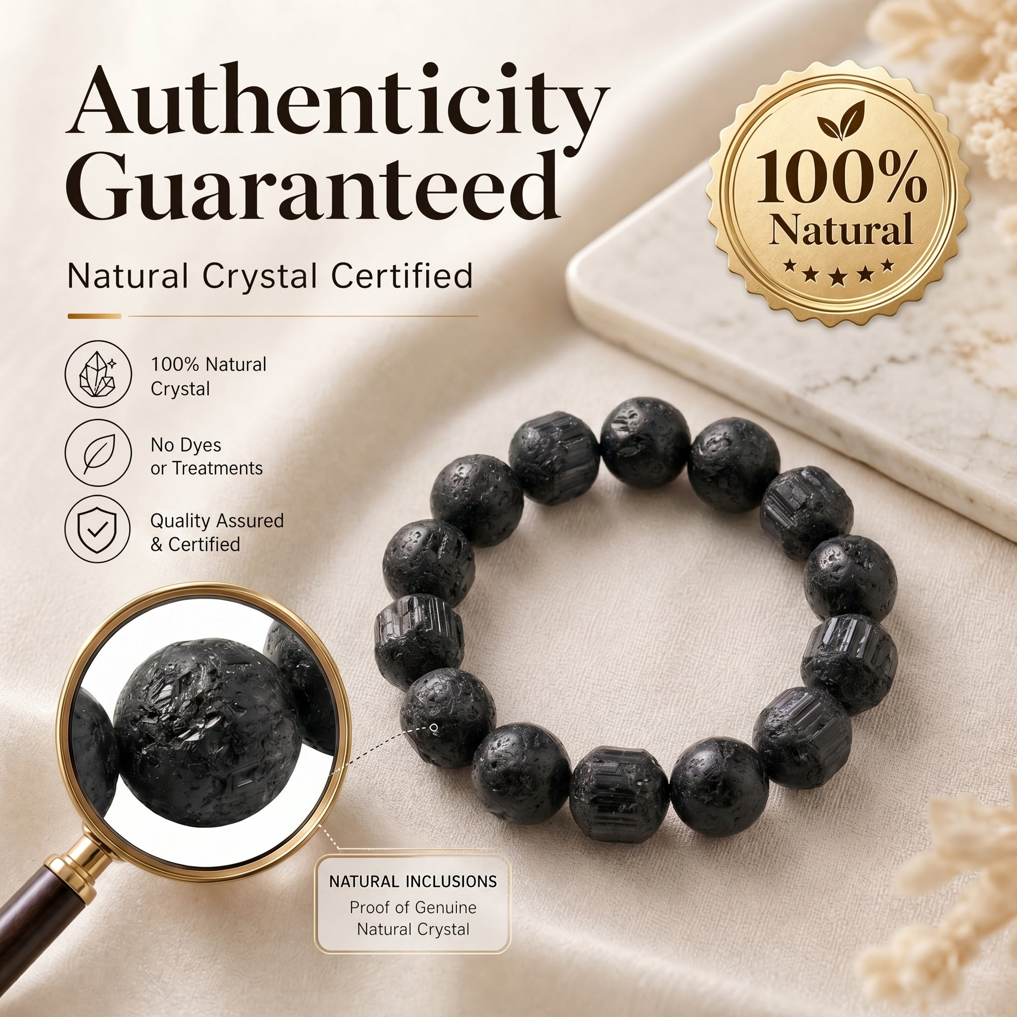 Premium Black Tourmaline Beaded Bracelet | Hand-Polished Natural Gemstone Jewelry for Energy Cleansing