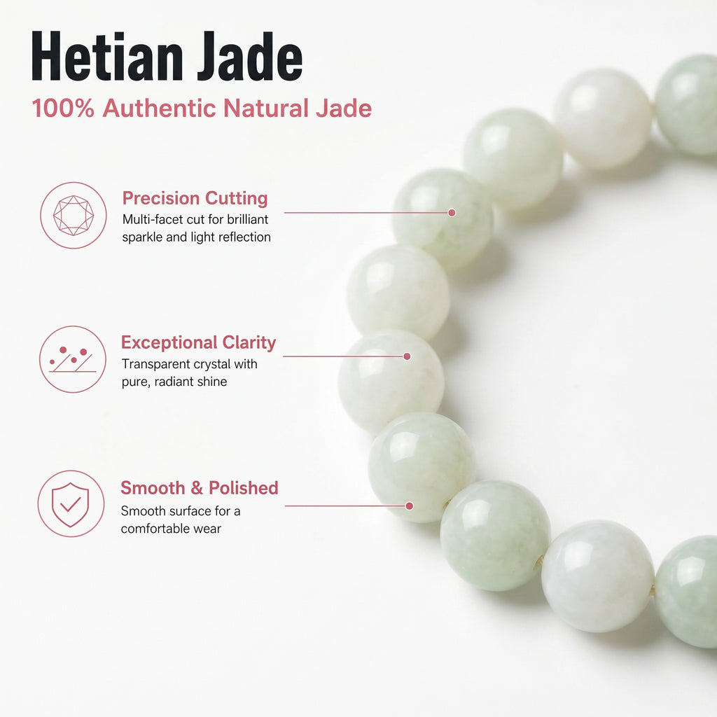 Luxury Xinjiang Hetian Jade Beaded Bracelet | Hand-Polished Natural Nephrite Jade Jewelry for Elegant Style