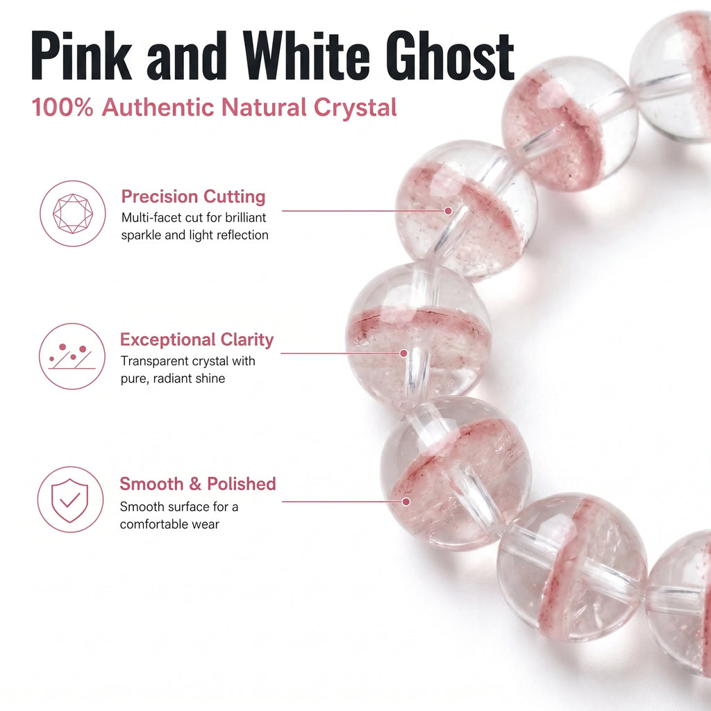 Premium Pink & White Phantom Beaded Bracelet | Hand-Polished Natural Gemstone Jewelry for Inner Peace & Clarity