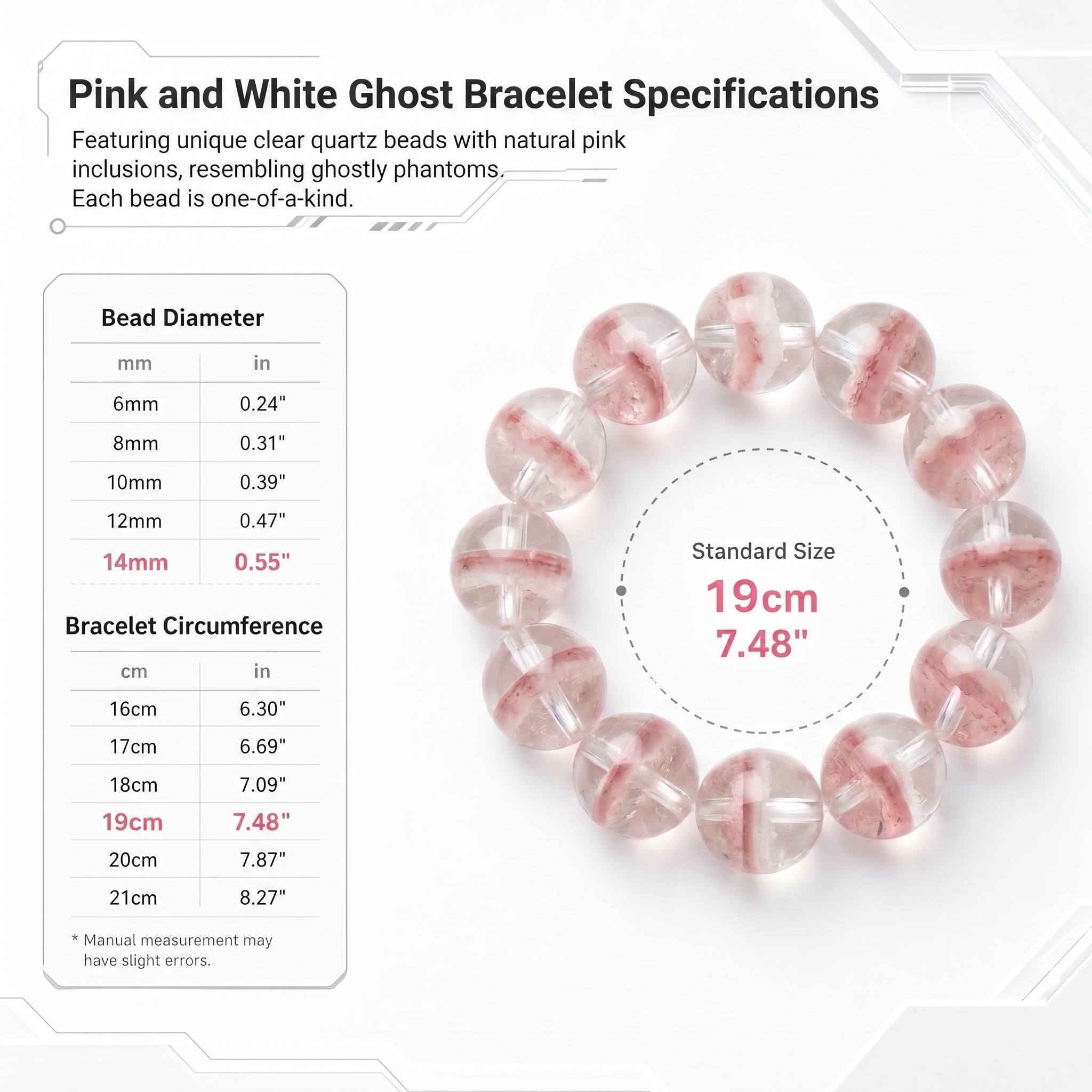 Premium Pink & White Phantom Beaded Bracelet | Hand-Polished Natural Gemstone Jewelry for Inner Peace & Clarity