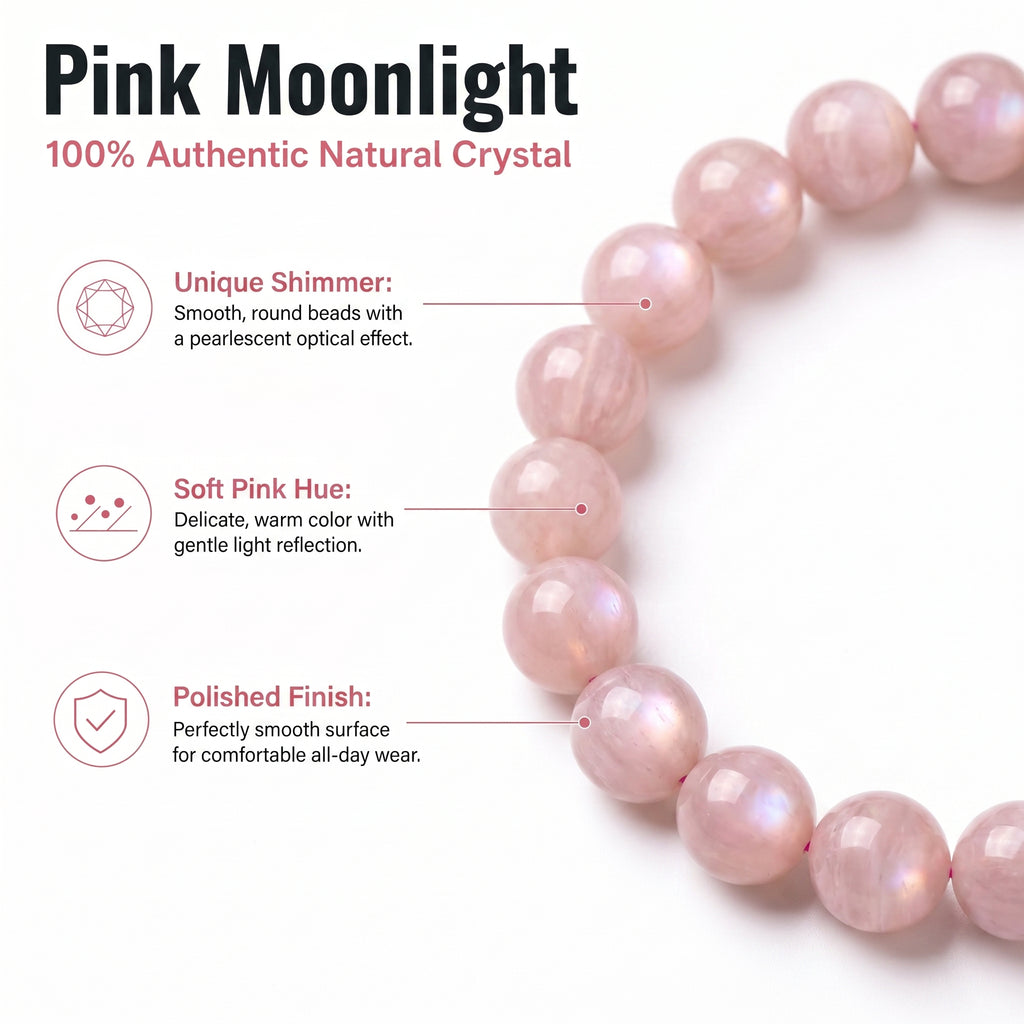 Premium Peach Moonstone Beaded Bracelet | Hand-Polished Natural Gemstone Jewelry for Inner Peace & Grace