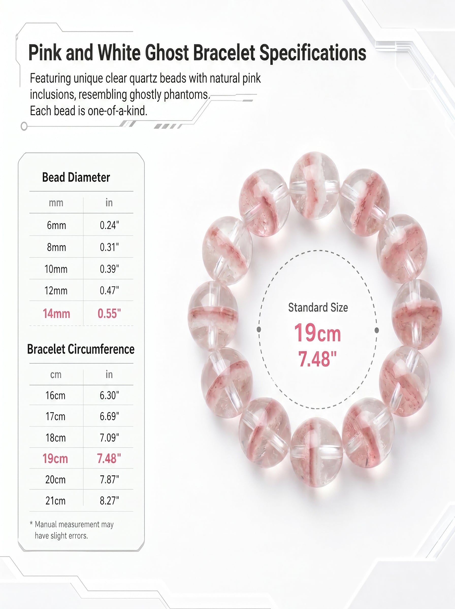 Premium Pink & White Phantom Beaded Bracelet | Hand-Polished Natural Gemstone Jewelry for Inner Peace & Clarity