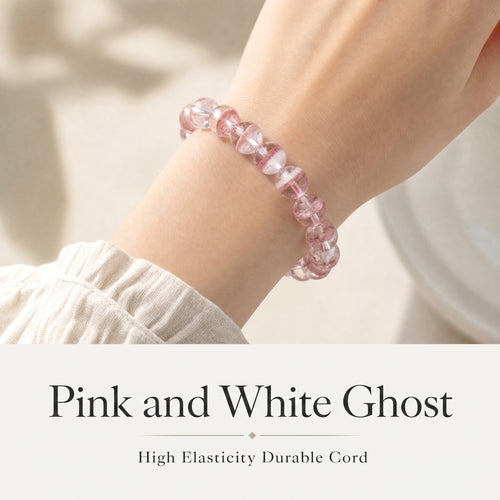 Premium Pink & White Phantom Beaded Bracelet | Hand-Polished Natural Gemstone Jewelry for Inner Peace & Clarity