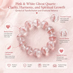 Premium Pink & White Phantom Beaded Bracelet | Hand-Polished Natural Gemstone Jewelry for Inner Peace & Clarity