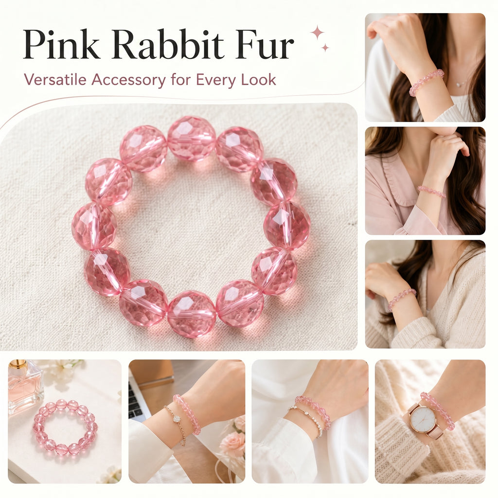 Premium Pink Rabbit Hair Quartz Beaded Bracelet | Hand-Polished Natural Gemstone Jewelry for Softness & Grace