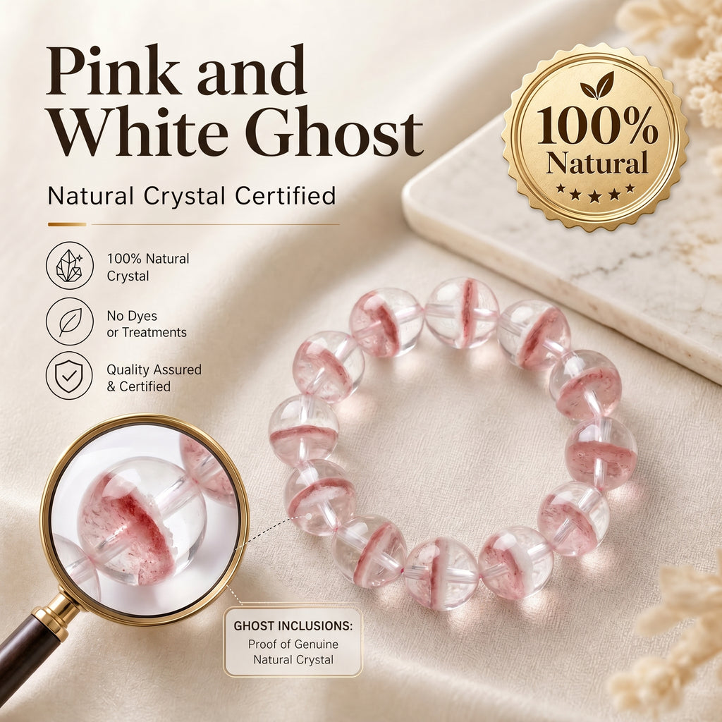 Premium Pink & White Phantom Beaded Bracelet | Hand-Polished Natural Gemstone Jewelry for Inner Peace & Clarity
