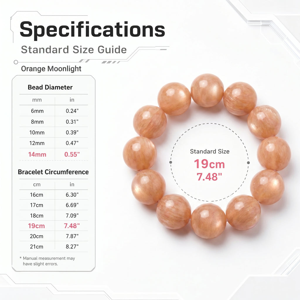 Premium Orange Moonstone Beaded Bracelet | Hand-Polished Natural Gemstone Jewelry for Inner Peace & Radiance