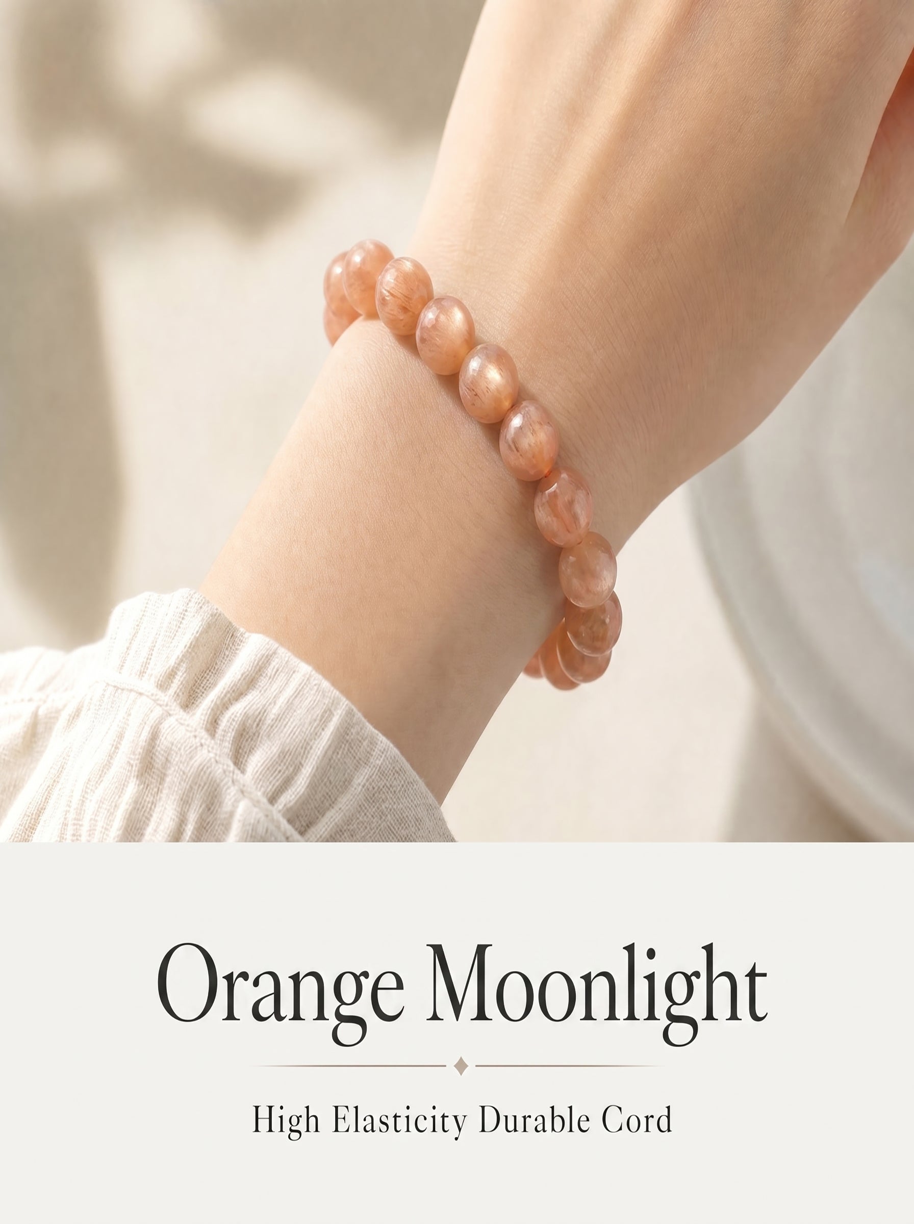 Premium Orange Moonstone Beaded Bracelet | Hand-Polished Natural Gemstone Jewelry for Inner Peace & Radiance