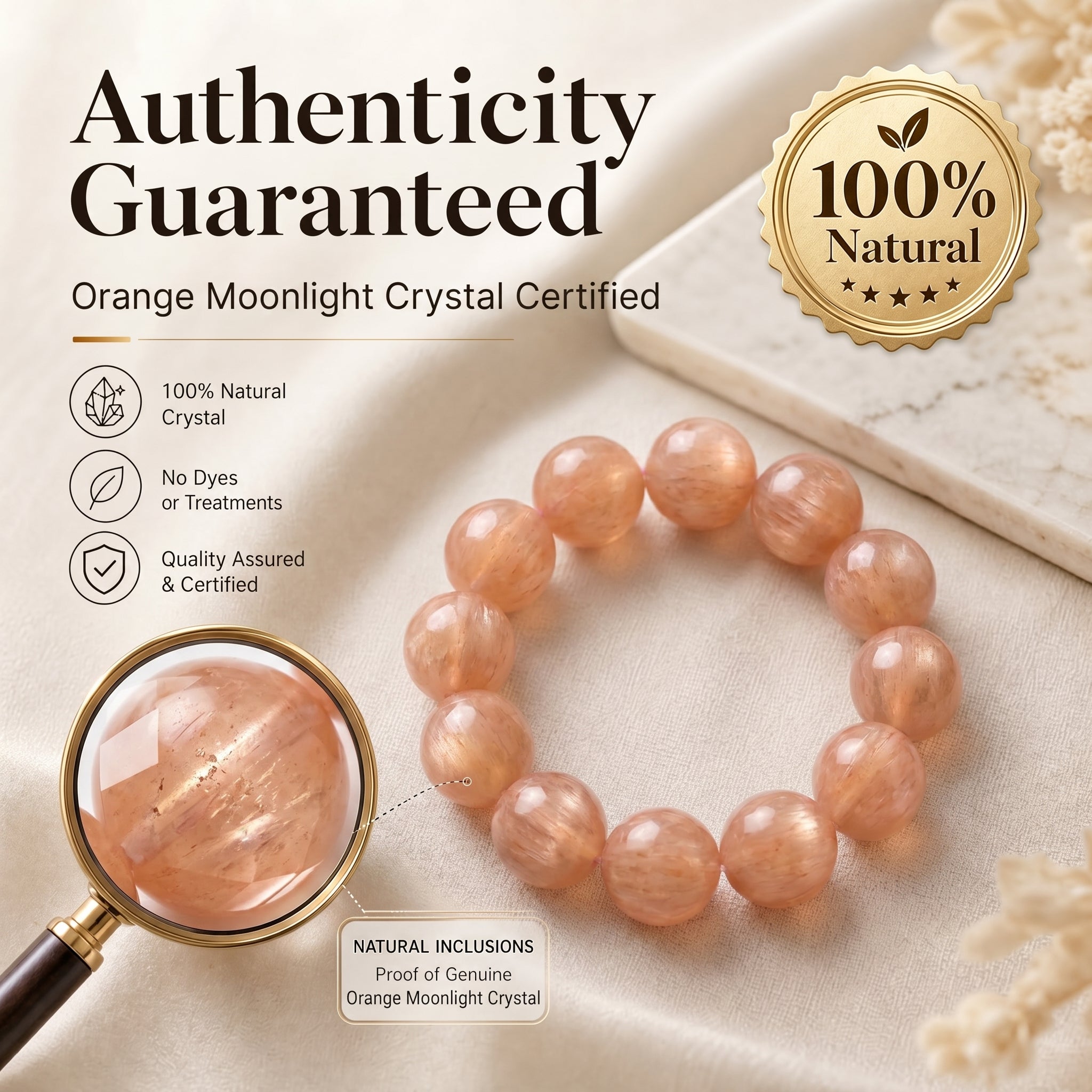 Premium Orange Moonstone Beaded Bracelet | Hand-Polished Natural Gemstone Jewelry for Inner Peace & Radiance