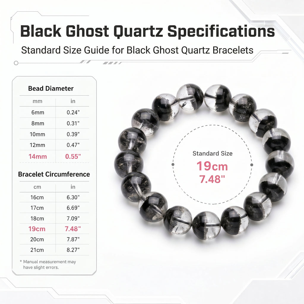 Premium Black Phantom Quartz Beaded Bracelet | Hand-Polished Natural Crystal Jewelry for Clarity & Protection