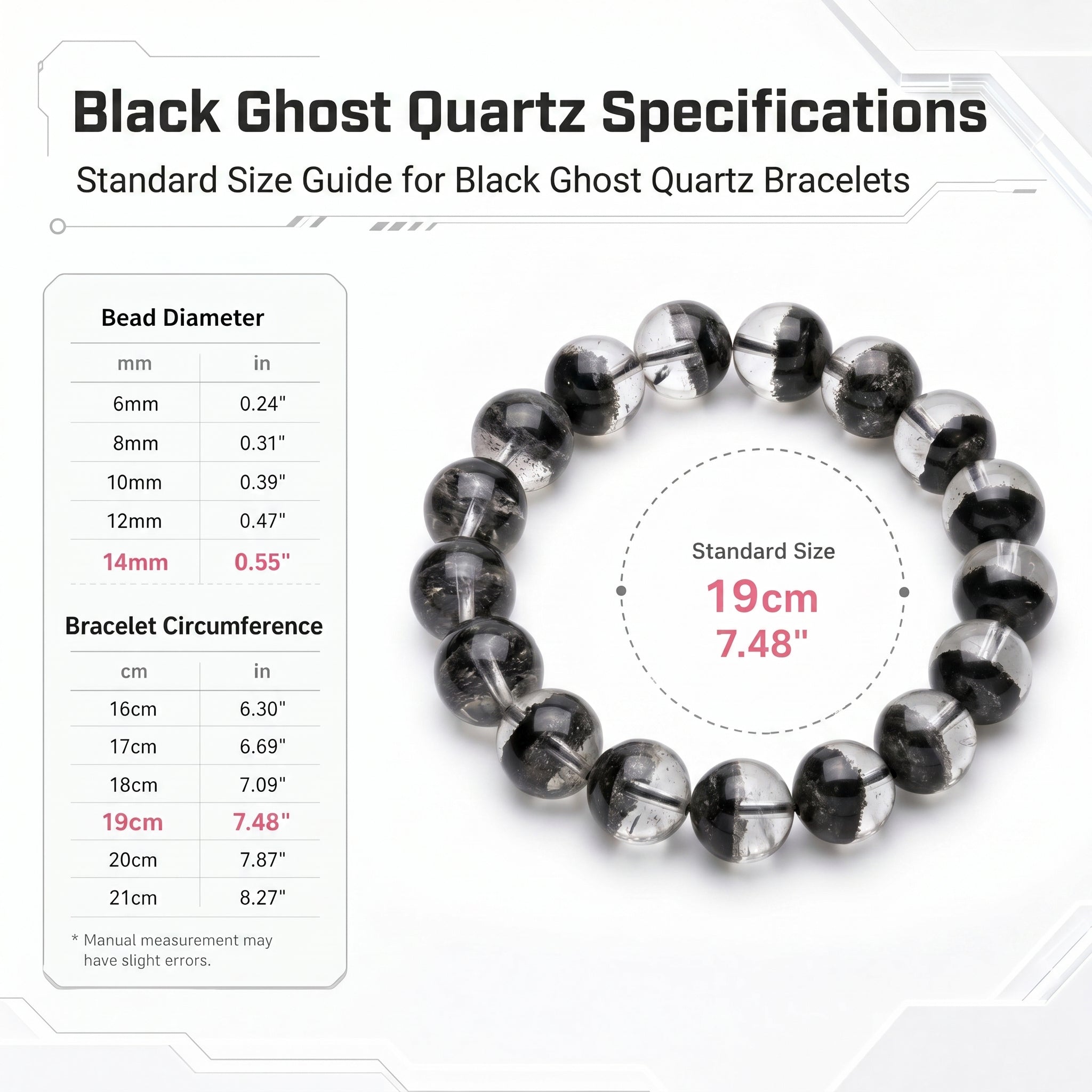 Premium Black Phantom Quartz Beaded Bracelet | Hand-Polished Natural Crystal Jewelry for Clarity & Protection
