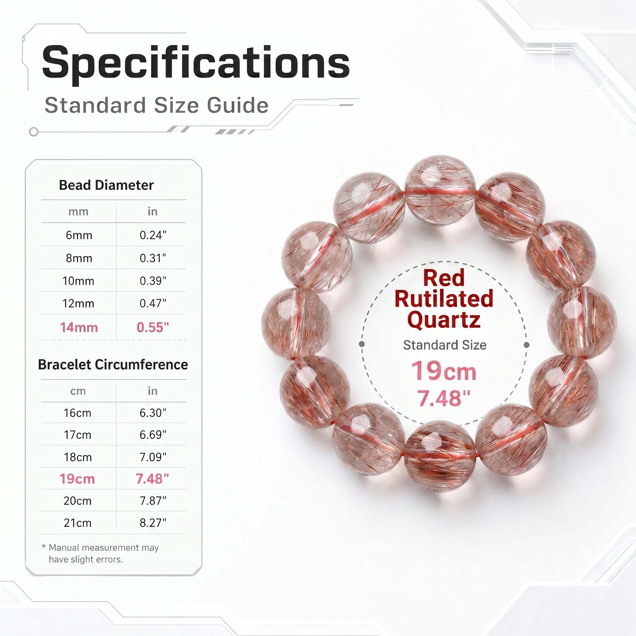 Premium Red Rutilated Quartz Beaded Bracelet | Hand-Polished Natural Gemstone Jewelry for Power & Prosperity