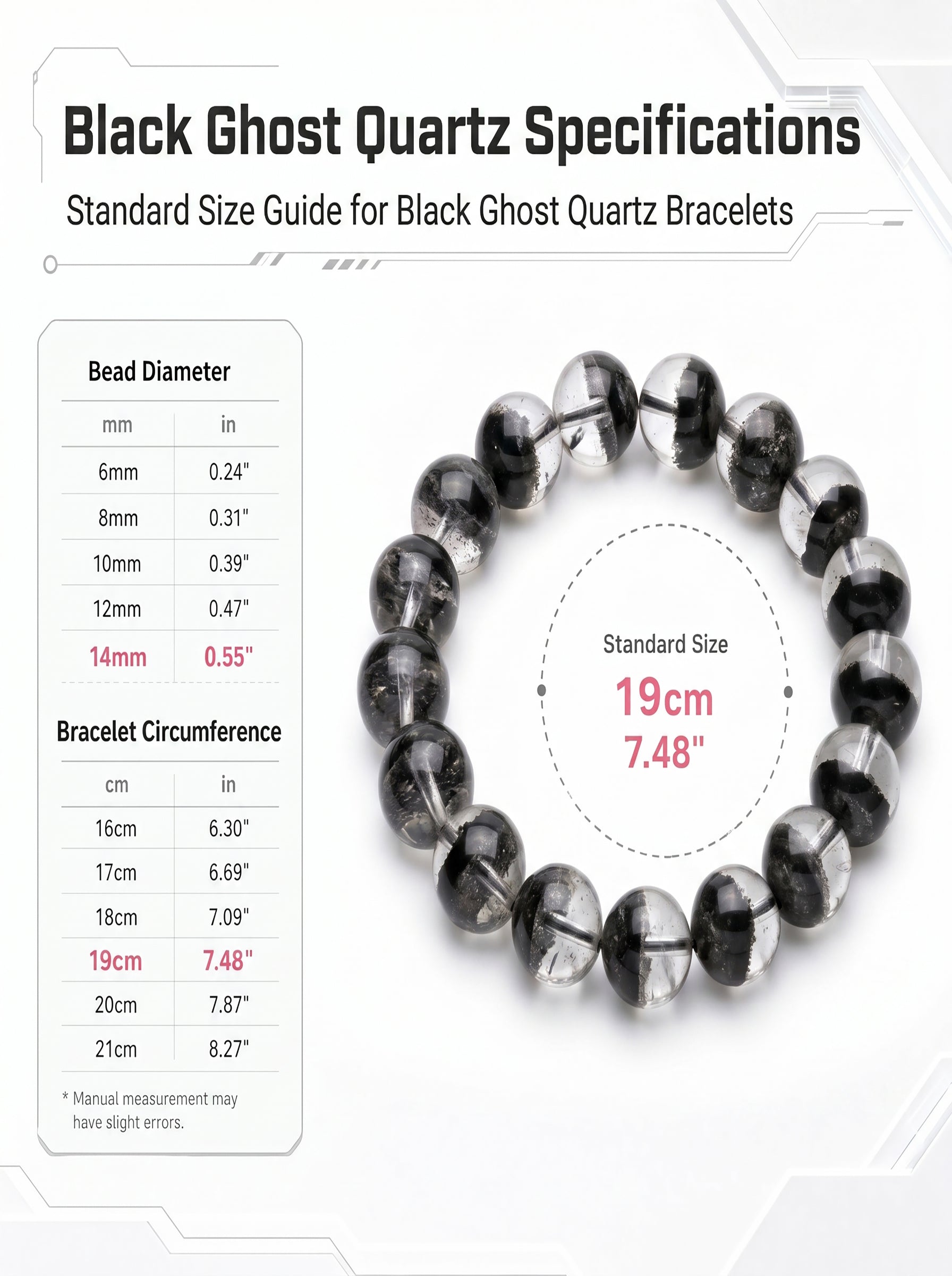 Premium Black Phantom Quartz Beaded Bracelet | Hand-Polished Natural Crystal Jewelry for Clarity & Protection