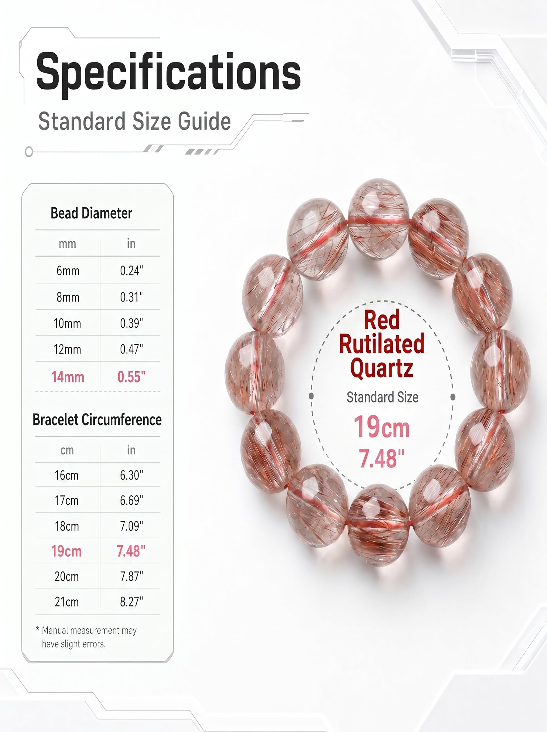 Premium Red Rutilated Quartz Beaded Bracelet | Hand-Polished Natural Gemstone Jewelry for Power & Prosperity