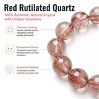 Premium Red Rutilated Quartz Beaded Bracelet | Hand-Polished Natural Gemstone Jewelry for Power & Prosperity