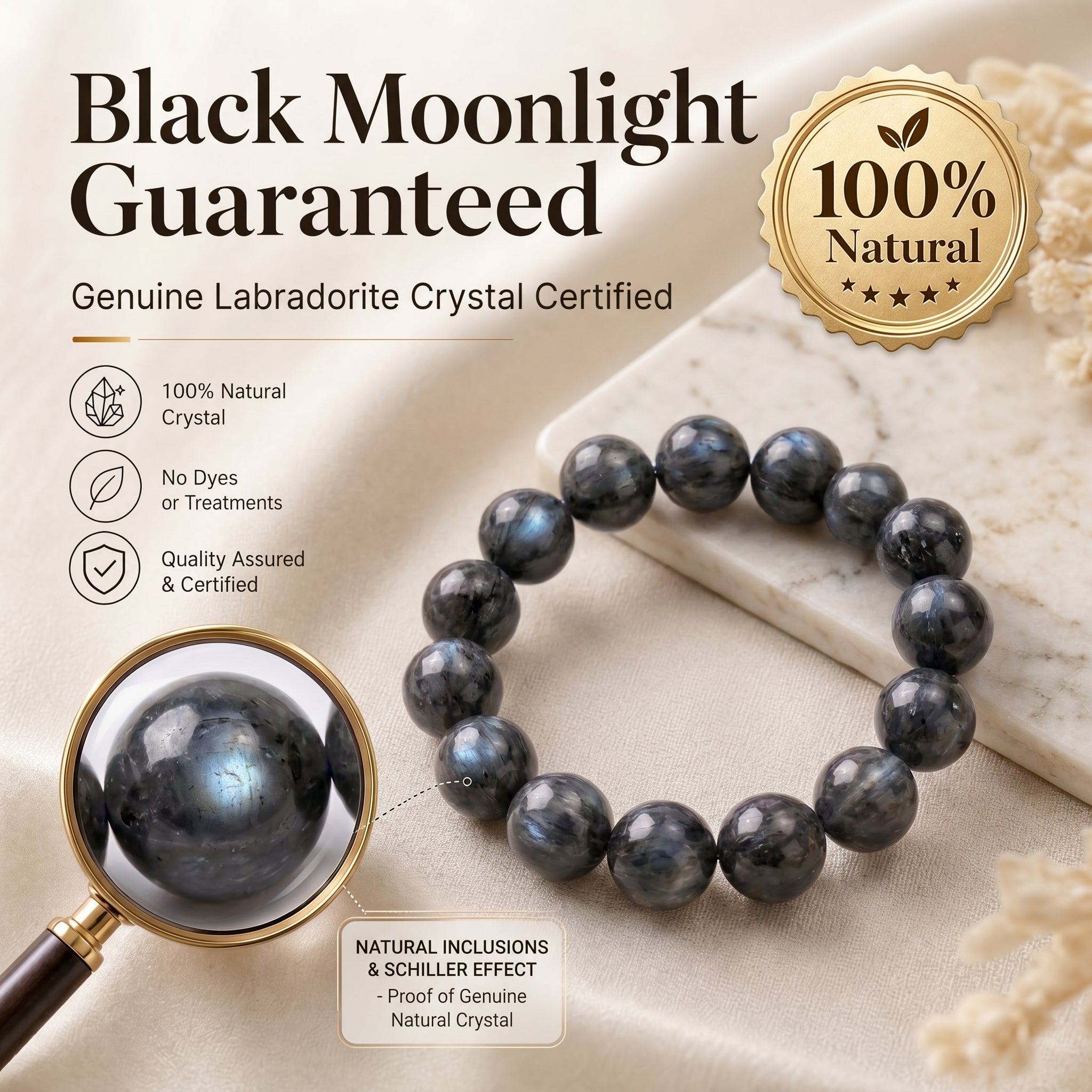 Premium Black Moonstone Beaded Bracelet | Hand-Polished Natural Gemstone Jewelry for Protection & Intuition