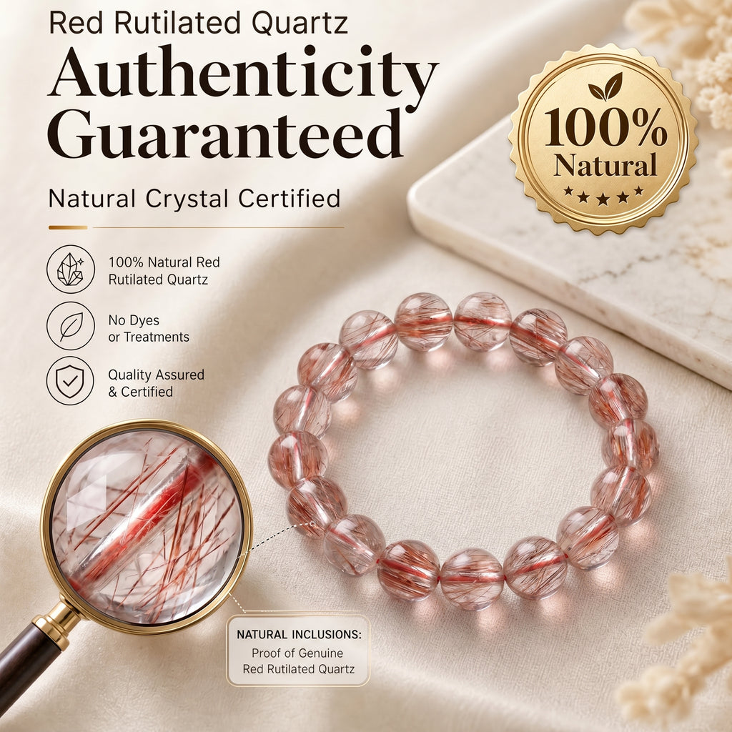 Premium Red Rutilated Quartz Beaded Bracelet | Hand-Polished Natural Gemstone Jewelry for Power & Prosperity