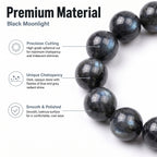 Premium Black Moonstone Beaded Bracelet | Hand-Polished Natural Gemstone Jewelry for Protection & Intuition