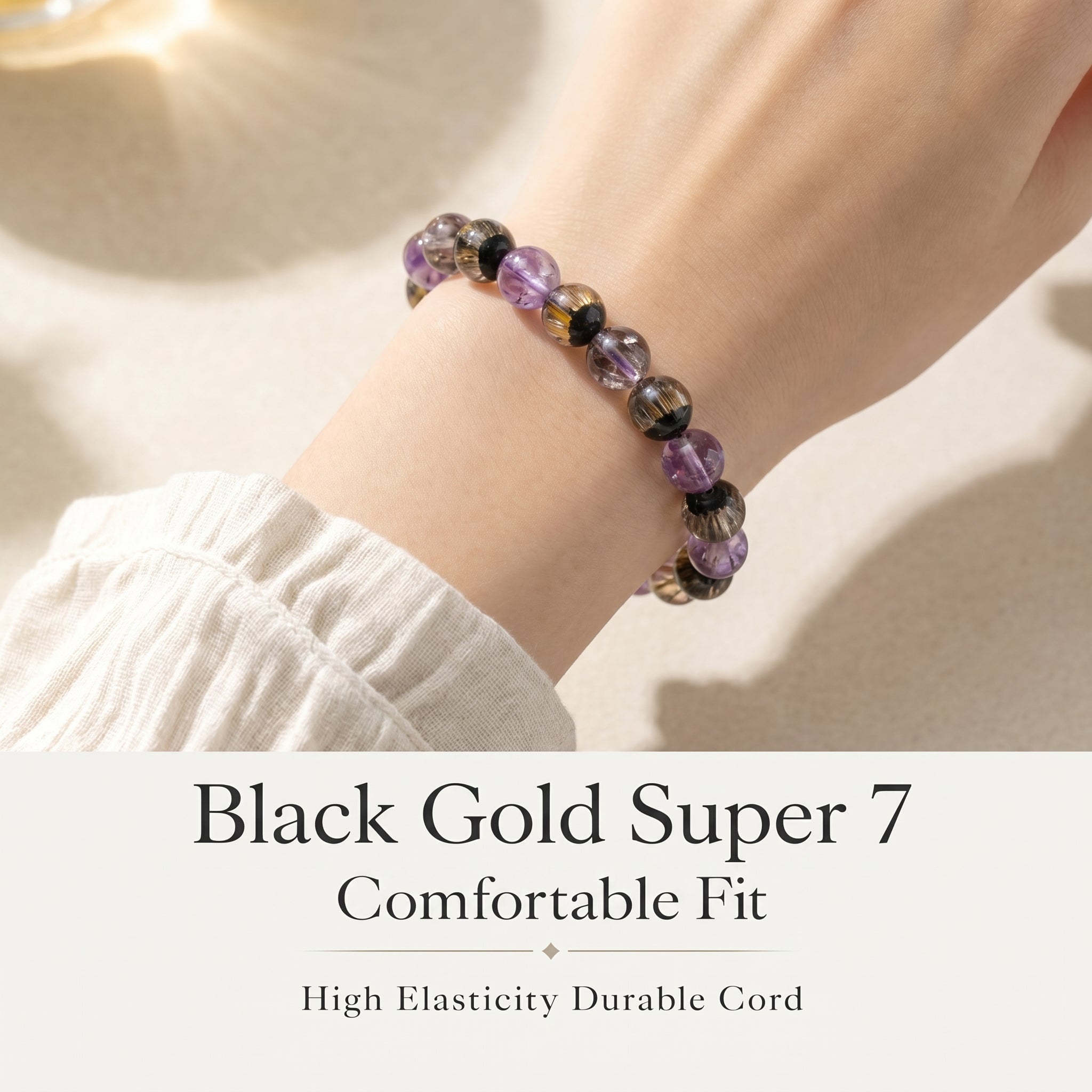 Premium Black Gold Super Seven Beaded Bracelet | Hand-Polished Natural Gemstone Jewelry for Wisdom & Balance