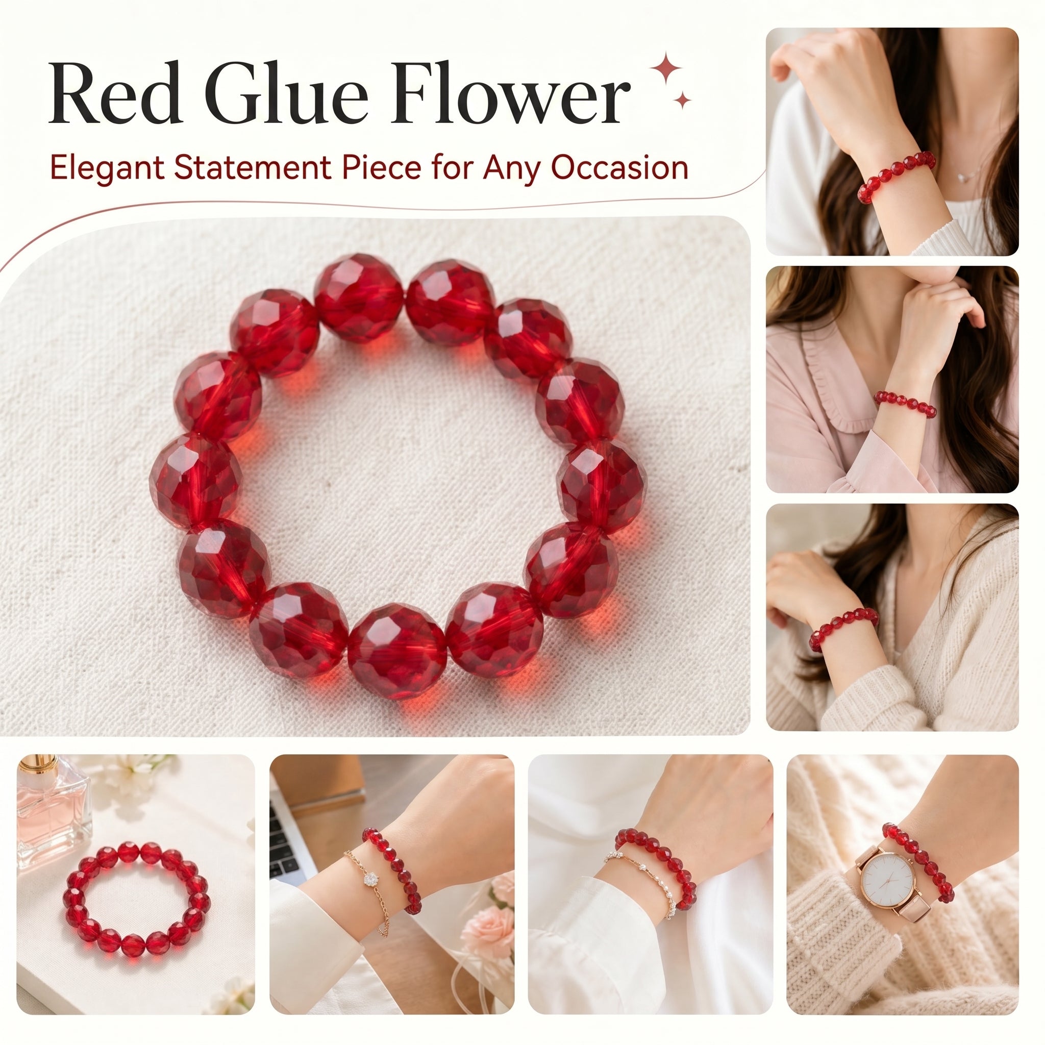 Premium Red Fire Quartz Beaded Bracelet | Hand-Polished Natural Gemstone Jewelry for Abundance & Passion