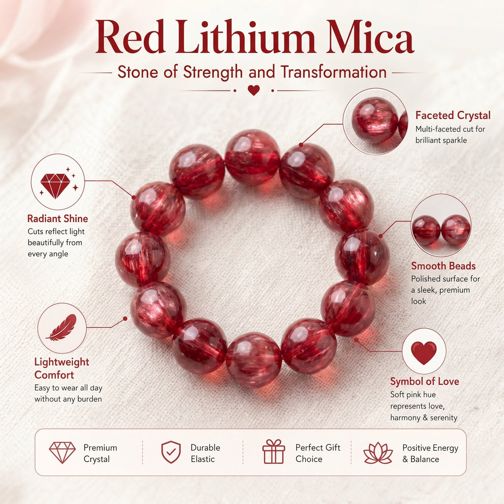 Premium Red Lepidolite Beaded Bracelet | Hand-Polished Natural Gemstone Jewelry for Love & Harmony